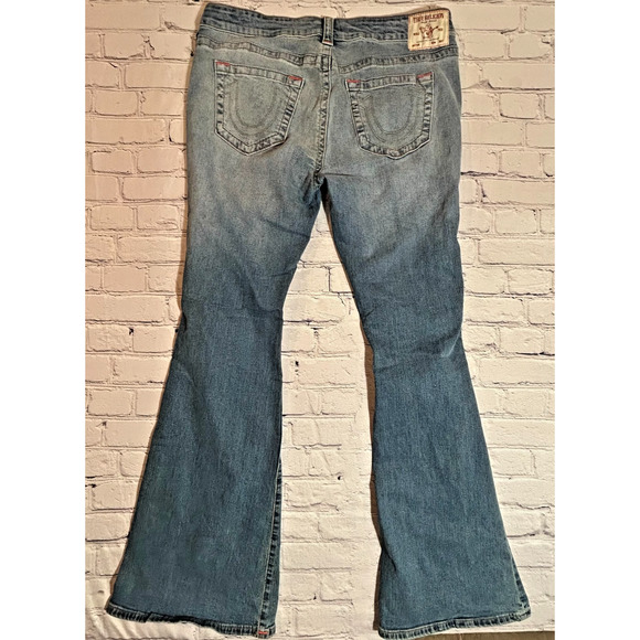 True Religion Jeans Womens Blue Carrie Low Rise Flare Stretch Made in USA 34x32 - Picture 2 of 13